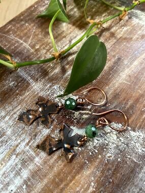 Ruby Zoisite Copper Cross Earrings